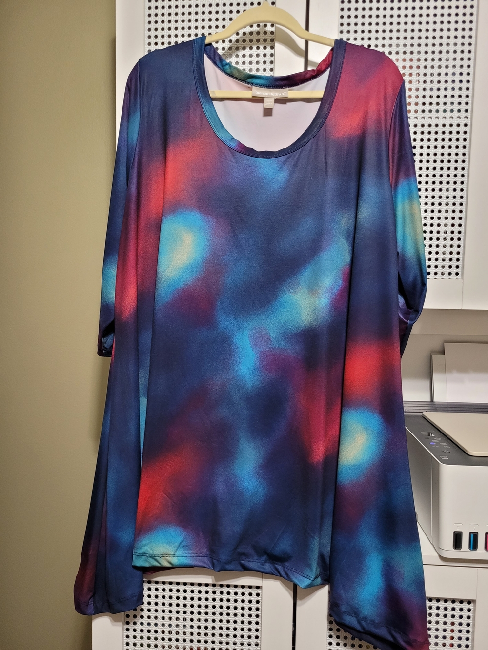 Woman Within Scoop-Neck Tunic in Blue, Red and Blue Tie-Dye